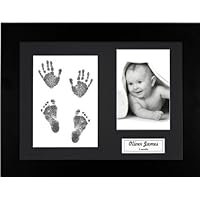 New Baby Handprint Footprint Kit, Inkless Wipe with Black Display Frame, Black Mount 0-3 yrs