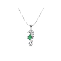 Seahorse Fish Pendant! 10X7 mm Pear Shape Emerald 925 Sterling Silver 18