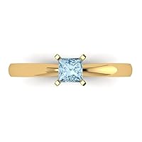 0.6 ct Brilliant Princess Cut Solitaire Aquamarine Classic Anniversary Promise Bridal ring Solid 18K Yellow Gold for Women
