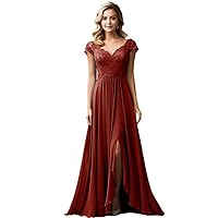 SERYO Mother of The Groom Dresses V Neck Formal Evening Gowns Lace Chiffon Mother of The Bride Dresses