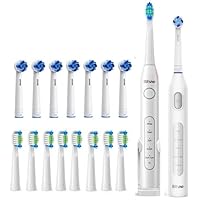 Bitvae Ultrasonic & Rotating Electric Toothbrushes Bundle for Adults and Kids, 16 Replacement Toothbrush Heads, 5 Modes, 60-Day Battery Life, White & White