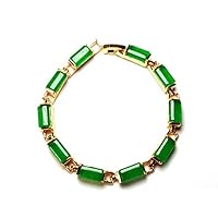 3D Yellow Gold Green Jade Square Bangle Chain Tennis Bracelets Jewelry Mother Gift, Yellow Gold, Jade