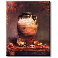 Decorative Pottery Vase and Assorted Fruits Picture on Stretched Canvas Wall Art, Ready to Hang!