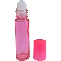 6 Pack - Roll on Glass Bottle - Pink 10ml 1/3oz Size for Essential Oil - Empty Aromatherapy Perfume Bottles - Cobalt Refillable Slim with Cap [Pink]