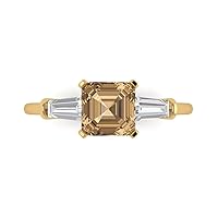 1.72 Square Emerald cut 3 Stone W/Accent Champagne Simulated Diamond Anniversary Promise Bridal ring 18K Yellow Gold