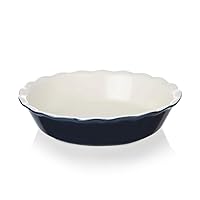 Sweejar Ceramic Pie Pan for Baking, 10 Inches Round Baking Dish for Dinner, Non-Stick Pie Plate with Soft Wave Edge for Apple Pie, Pumpkin Pie, Pot Pies (Navy)