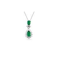 1/4 (0.21-0.27) Cts Diamond & 0.75 Cts Natural Emerald Cluster Pendant in 14K White Gold