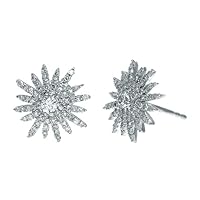 IND CREATION JEWELRY 925 Sterling Silver 1.00Ct Round Cut Created White Diamond Star Burst Stud Earring 14k White Gold Finish 925 Sterling Silver