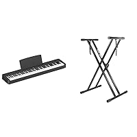 Yamaha P-145 Digital Piano, Black & RockJam Xfinity Doublebraced Pre Assembled Keyboard Stand with Locking Straps
