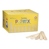 Hygloss Products, Inc Natural Wood Popstix - Jumbo Size Popsicle Sticks - Art Projects, Kids Crafts, Baking Supplies - 6 x 3/4 inches, 500 Pieces (72250)