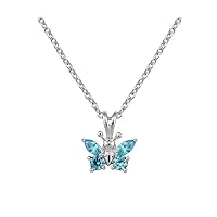 Girl's Sterling Silver CZ Simulated Birthstone Butterfly Necklace (15 in)