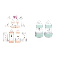 MAM Grow with Baby 15-Piece Gift Set, Newborn 0-4 Months & Easy Start Matte Anti-Colic Baby Bottles, 5oz (2 Count), Slow Flow Nipples, Baby Boy