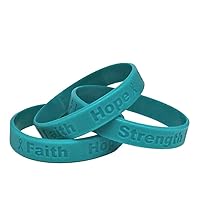 25 Ovarian Cancer Teal Silicone Awareness Bracelets - Medical Grade Silicone - Latex and Toxin Free - (25 Bracelets)