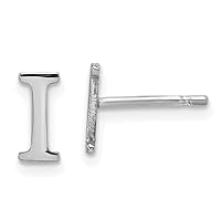 Solid 14k White Gold Laser Initial Letter I Post Studs Earrings