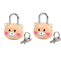 Cute Bear Lock Padlock with Keys, 2PCS Cute Security Lock for Suitcases Lockers Backpacks (Brown)