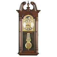 Howard Miller Laird Wall Clock II 549-420 – Windsor Cherry Finish, Swan Neck Pediment, Vintage Home Décor, Brass Finished Pendulum, Quartz Dual-Chime Movement