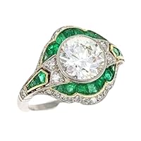 14k White Gold Plated Ring Lab Created Diamond & Emerald Wedding Ring For Women & Girl Band