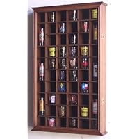 54 Shot Glass Shotglass Shooter Display Case Holder Cabinet Wall Rack w/UV Protection -Walnut