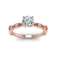 Choose Your Gemstone Petite Pave Diamond CZ Engagement Ring rose gold plated Round Shape Petite Engagement Rings Matching Jewelry Wedding Jewelry Easy to Wear Gifts US Size 4 to 12