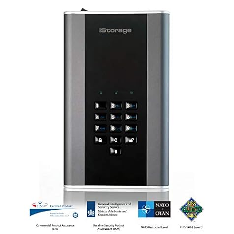 iStorage diskAshur DT2 2TB Secure encrypted portable desktop hard drive, FIPS Level 2 certified - Password protected, dust and water resistant, military grade hardware encryption IS-DT2-256-2000-C-G