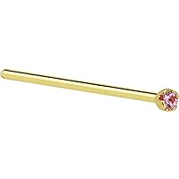 Body Candy Solid 18k Yellow Gold 1.5mm Genuine Pink Sapphire Straight Fishtail Nose Stud Ring 20 Gauge 17mm