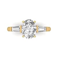 Clara Pucci 2.6 ct Oval Baguette cut 3 Stone W/Accent White Lab Created Sapphire Anniversary Promise Bridal ring 18K Yellow Gold