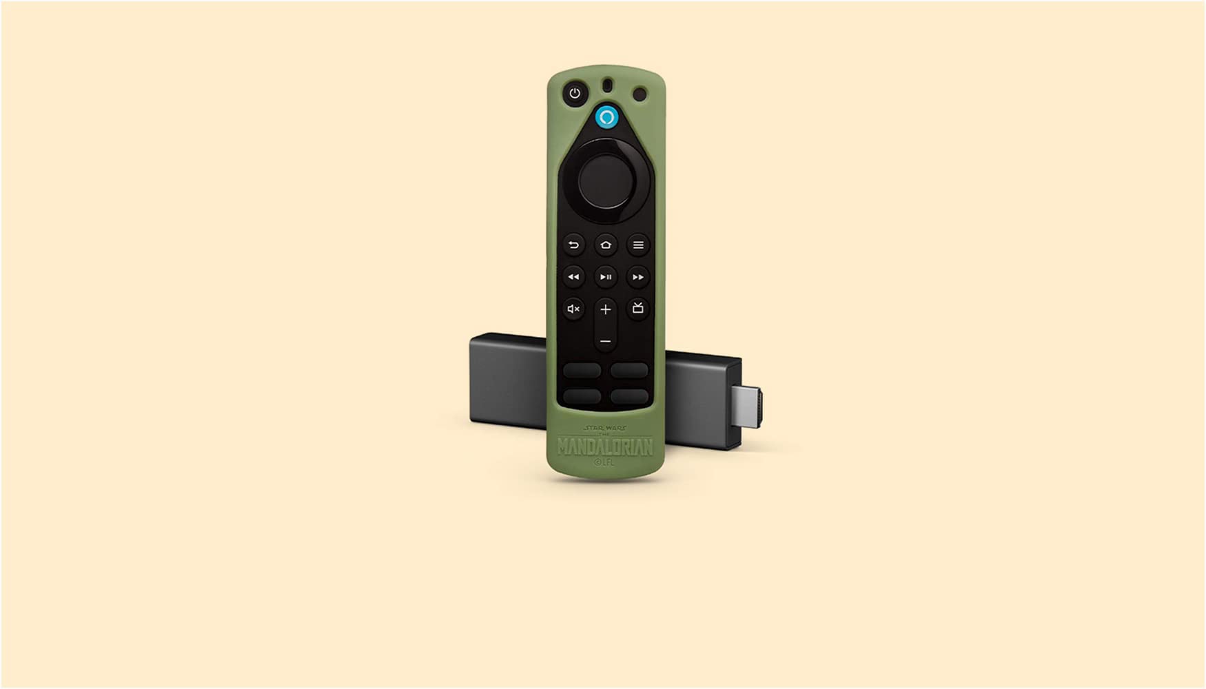 Fire TV Stick (3rd Gen) with Alexa Voice Remote (includes TV controls) + Star Wars The Mandalorian remote cover (Grogu Green)