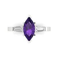 Clara Pucci 2 ct Marquise Baguette cut 3 stone Solitaire Natural Amethyst Engagement Promise Anniversary Bridal Ring 14k White Gold