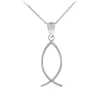 925 Sterling Silver Ichthus Christian Vertical Fish Pendant Necklace