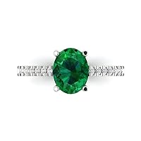 Clara Pucci 2.68ct Brilliant Oval Cut Solitaire with accent Simulated Green Emerald designer Modern Statement Ring Solid 14k White Gold