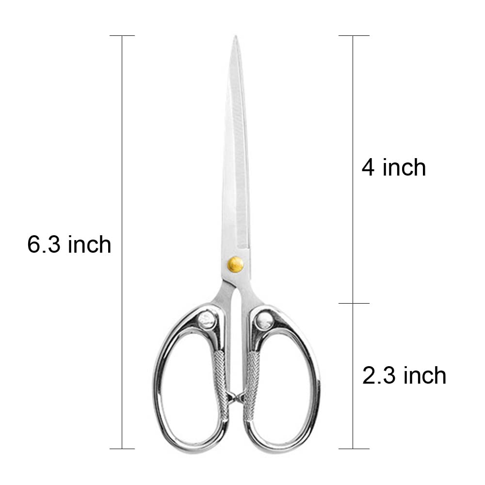 Aemoe 6.3 inch All Stainless Steel Office Scissors,Ultra Sharp Blade Shears,Sturdy Sharp Scissors for Office Home School Sewing Fabric Craft Supplies Multipurpose Scissors Sliver, Silver