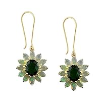 Chrome Diopside Oval Shape Gemstone Jewelry 10K, 14K, 18K Yellow Gold Drop Dangle Earrings For Women/Girls