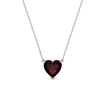 Red Garnet Heart Shape 0.95 ct Solitaire Pendant Necklace in 14K Gold with 16 Inches Chain.