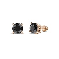 Black Diamond Four Prong Solitaire Stud Earrings 2.00 cttw in 14K Rose Gold