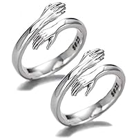 2 PCS Couple Hugging Rings, Adjustable 925 Sterling Silver Hug Rings for Couple Women Girl Men Jewelry