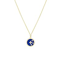 14k Yellow Gold 0.013 dwt Dark Blue Enamel Celestial Medal Pendant Necklace 18 Inch Jewelry for Women