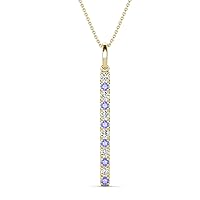 Alternating Round Natural Diamond & Tanzanite 0.30 ctw Vertical Pendant Necklace 14K Gold