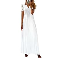 Maxi Dresses for Women Summer Short Sleeve Boho Sundress V-Neck Long Dresses Hawaiian Beach Dress for Vacation