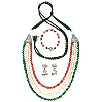 Aleafa Armlet Presents Indian Flag Tri Colour Layered Beads Necklace Earrings & Bracelet Set for Women & Girls (Multi-Colour) #Aport-875