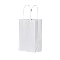bagmad 100 Pack Sturdy Small White Kraft Paper Bags with Handles Bulk, Gift Bags 5.25x3.25x8 inch, Craft Grocery Shopping Retail Party Favors Wedding Bags Sacks (White, 100pcs)