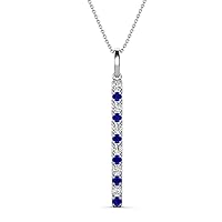Alternating Round Natural Diamond & Blue Sapphire 0.31 ctw Vertical Pendant Necklace 14K Gold