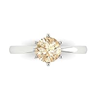 Clara Pucci 1.1 ct Brilliant Round Cut Solitaire Brown Morganite Classic Anniversary Promise Bridal ring 18K white gold for Women