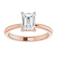 18K Solid Rose Gold Handmade Engagement Ring 1.00 CT Emerald Cut Moissanite Diamond Solitaire Wedding/Bridal Ring for Woman/Her Classic Rings