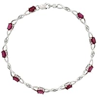 Silver City Jewelry 10k White Gold Braided Loop Tennis Bracelet 0.05 ct Diamonds & 2.25 ct Oval Created Ruby, 1/8 inch Wide