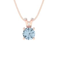 Clara Pucci 0.50 ct Round Cut Genuine Blue Simulated Diamond Solitaire Pendant Necklace With 18