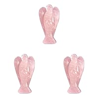 Pocket Guardian Angel with Serenity Prayer Card - Pink Healing Stone Figurine - Rose Quartz (Pack of 3)