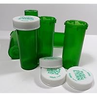 Plastic Prescription Green Vials/Bottles 50 Pack w/Caps 8 Dram Size-New