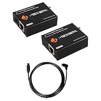 J-Tech Digital Optical Coaxial Digital Audio Extender/Converter Over Single Cat5e/6 Cable (PoC) up to 990 feet (300 Meter) for Dolby Digital, DTS 5.1, DTS-HD and PCM with 6 ft 90 Degree Optical Cable