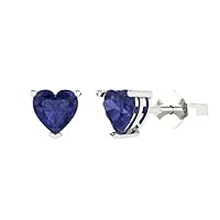 1.50 ct Heart Cut Solitaire Genuine Simulated Tanzanite Pair of Stud Earrings Solid 18K White Gold Butterfly Push Back
