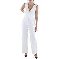 Connected Apparel Womens V-Neck Ruffled Jumpsuit